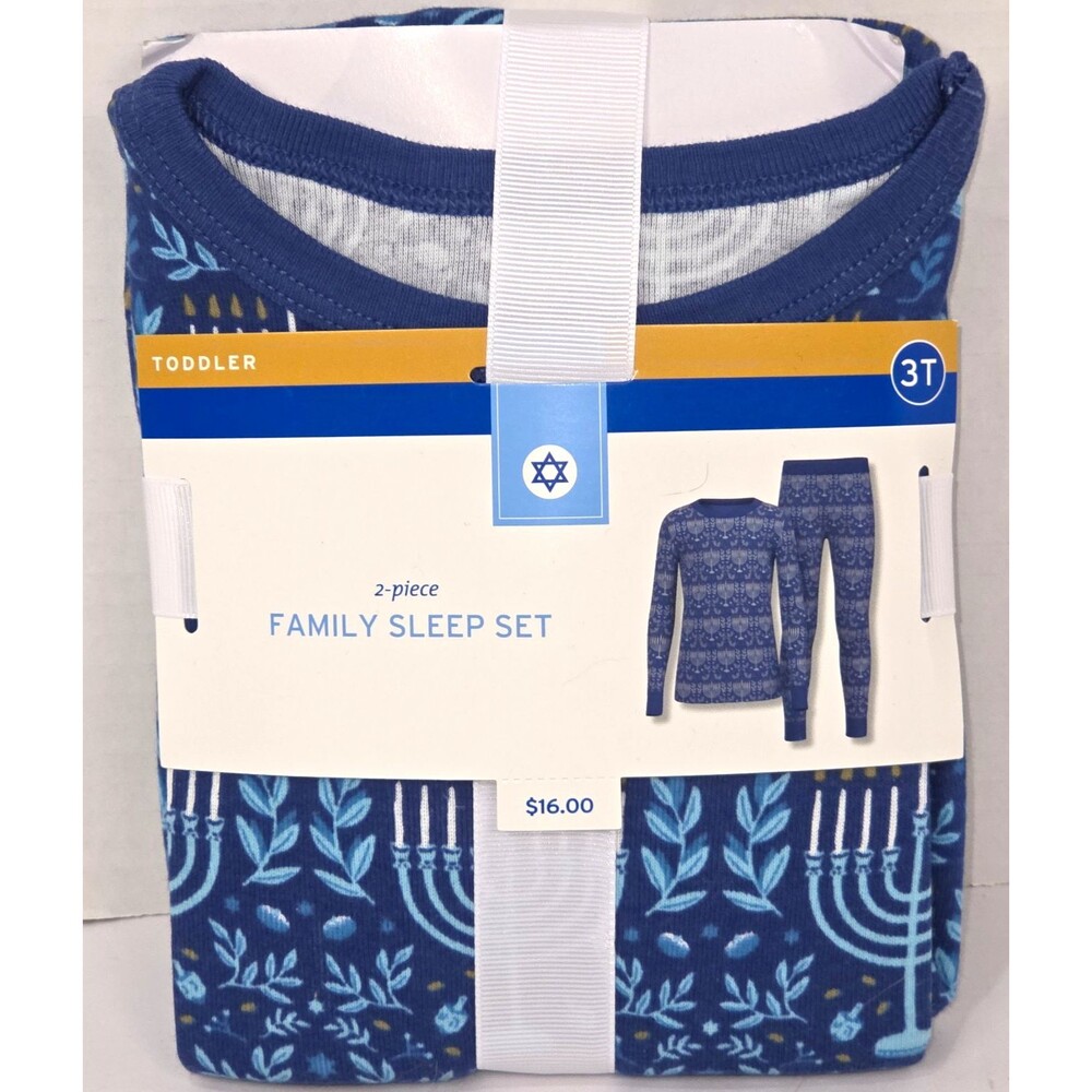 Cat & Jack 2-Piece Blue Cotton Knit Sleep Set Pajamas Hanukkah Menorah 3T NEW